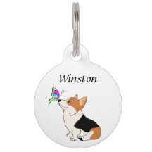 Tricolor Corgi mit Butterfly-ID-Tag