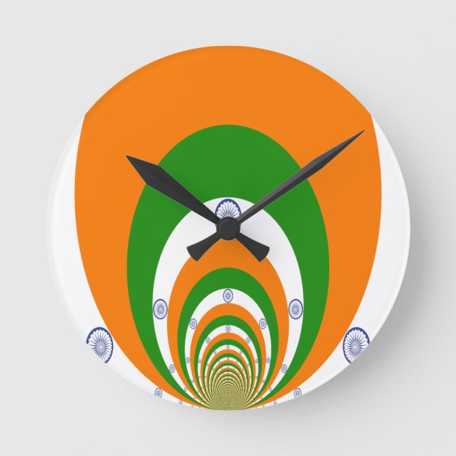 Tricolor eines sehr tiefen Safrans, weiß GREEN Runde Wanduhr (Vorderseite)