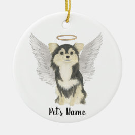 Tricolor Long Haired Chihuahua Beileid Memorial Keramik Ornament