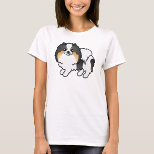 Tricolor Niedlich Cartoon Spitz Hund T-Shirt