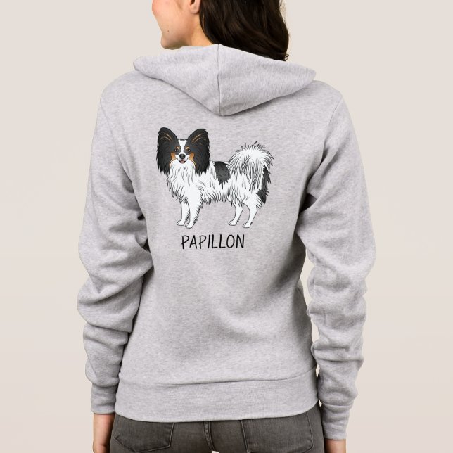 Tricolor Papillon Cartoon Dog mit benutzerdefinier Hoodie (Rückseite)