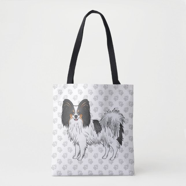 Tricolor Papillon Cartoon Dog mit Muster paw (Vorderseite)