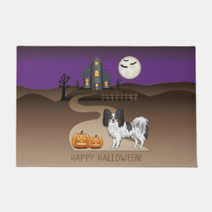 Tricolor Papillon Dog und Halloween Spuk Haus Fußmatte