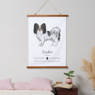 Tricolor Papillon Glücklicher Hund mit individuell Wandteppich Mit Holzrahmen