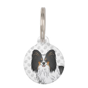 Tricolor Papillon Happy Cartoon Dog und Paws Haustiermarke