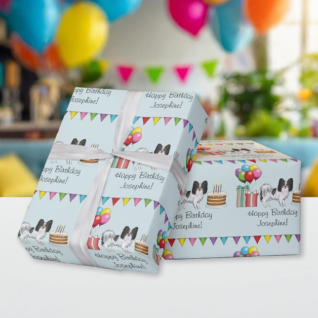 Tricolor Papillon Happy Dog Colorful Birthday Geschenkpapier (Von Creator hochgeladen)