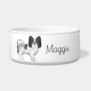 Tricolor Papillon Happy Hund mit eigenem Namen Napf