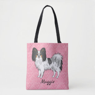 Tricolor Papillon Niedlich Cartoon Dog On Pink Hea