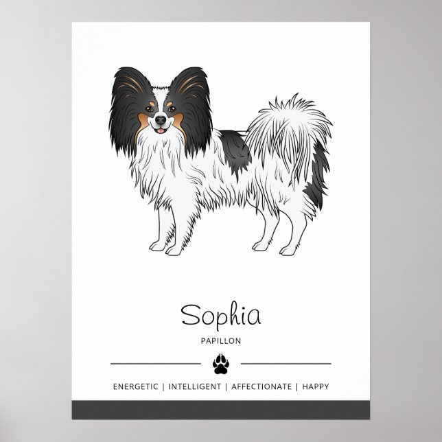 Tricolor Papillon Niedlich Happy Hund mit benutzer Poster (Vorne)