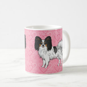 Tricolor Papillon Süßer Cartoon-Hund auf rosa Herz Kaffeetasse
