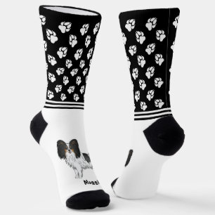 Tricolor Papillon Süßer Hund mit Namen und Pfoten Socken