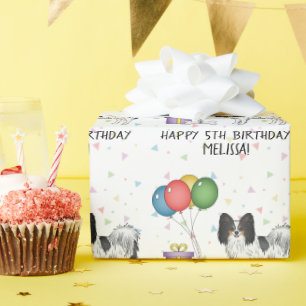 Tricolor Papillon Süßer und Glücklicher Hund - Geb Geschenkpapier