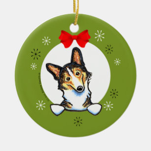 Tricolor Pembroke-Walisercorgi-Weihnachtsklassiker Keramikornament