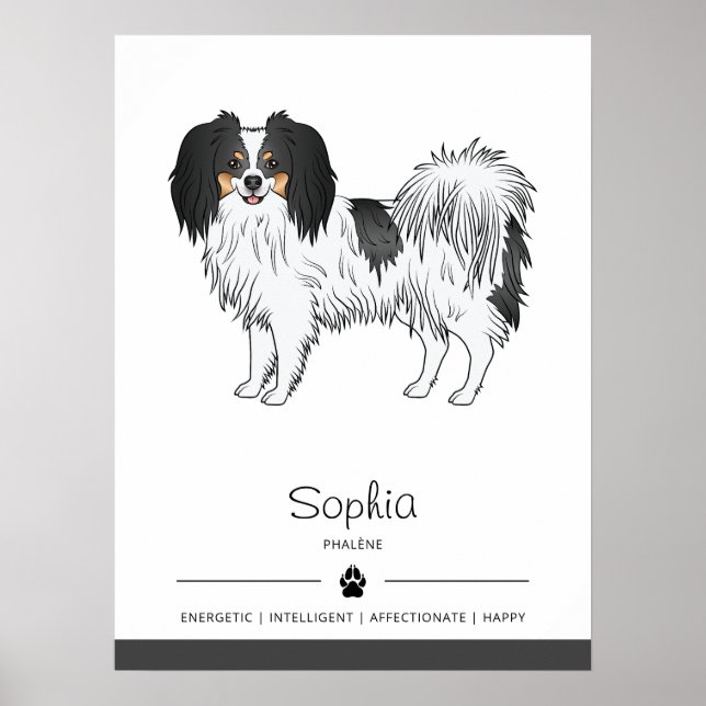 Tricolor Phalène Hund mit eigenem Namen Poster (Vorne)