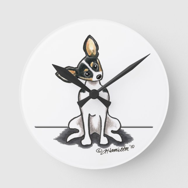 Tricolor Rat Terrier Sit Hübsch Runde Wanduhr (Vorderseite)