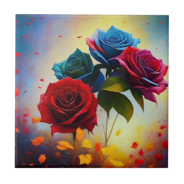 Tricolor-Rose, Keramik Fliese (Vorderseite)