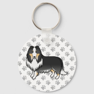 Tricolor Rough Collie Cute Cartoon Dog Schlüsselanhänger