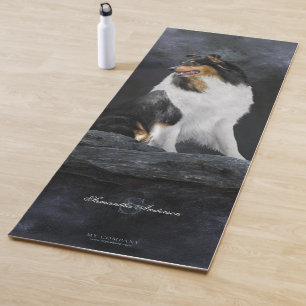 Tricolor Rough Collie Dog Portrait auf Schwarz - Y Yogamatte