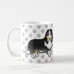 Tricolor Rough Collie Niedlich Cartoon Dog & Paws Kaffeetasse