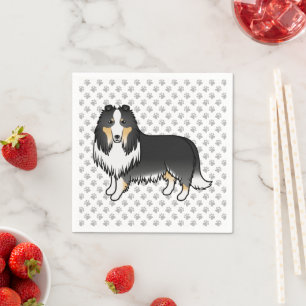 Tricolor Rough Collie Niedlich Cartoon Dog & Paws Serviette