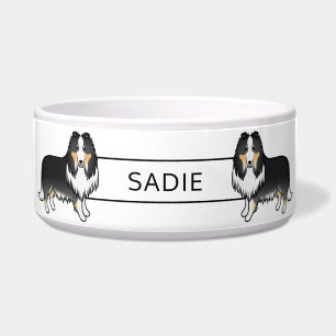 Tricolor Rough Collie Niedlich Cartoon Hunde & Nam Napf