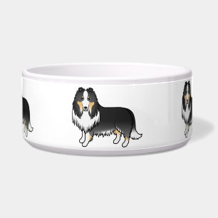 Tricolor Rough Collie Niedlich Cartoon Hunde Napf