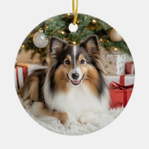 Tricolor Sheltie Christmas Keramik Ornament