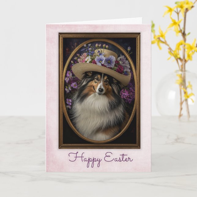 Tricolor Sheltie Oster Karte (Gelbe Blume)