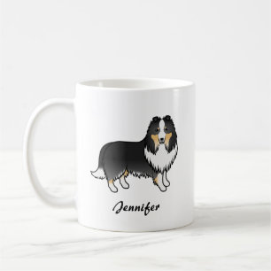 Tricolor Shetland Sheepdog Cartoon Dog & Name Kaffeetasse