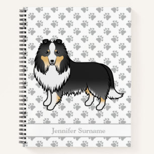 Tricolor Shetland Sheepdog Cartoon Dog & Name Notizbuch