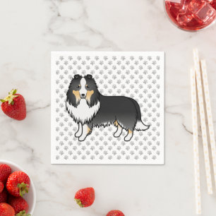 Tricolor Shetland Sheepdog Cartoon Dog & Paws Serviette