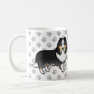 Tricolor Shetland Sheepdog Cartoon Hund & Pfoten Kaffeetasse