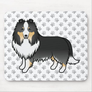 Tricolor Shetland Sheepdog Cartoon Hund & Pfoten Mousepad