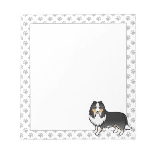 Tricolor Shetland Sheepdog Cartoon Hund & Pfoten Notizblock