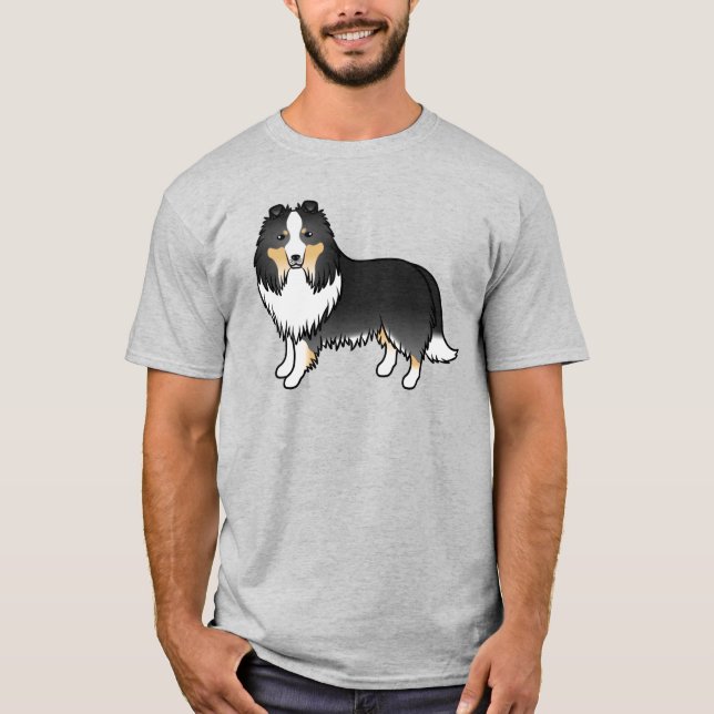 Tricolor Shetland Sheepdog Sheltie Cartoon Dog T-Shirt (Vorderseite)