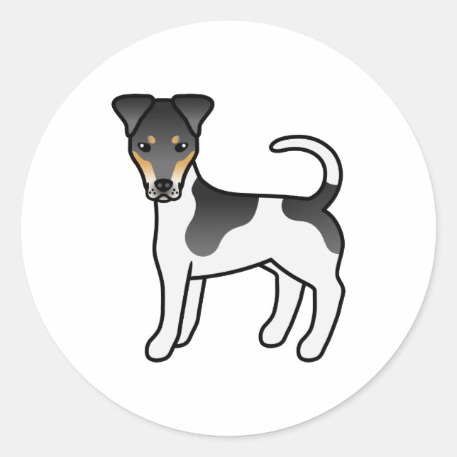 Tricolor Smooth Fox Terrier Niedlich Cartoon Dog Runder Aufkleber (Vorderseite)