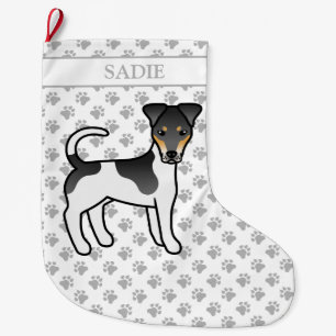 Tricolor Smooth Fox Terrier Niedlicher Hund und Na Großer Weihnachtsstrumpf