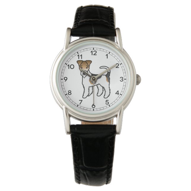 Tricolor Wire Fox Terrier Niedlicher Cartoon Dog Armbanduhr (Vorderseite)
