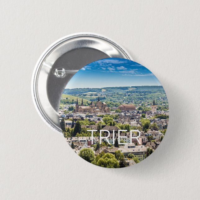 Trier Cityscape Panorama Moselle Deutschland Souve Button (Vorne & Hinten)