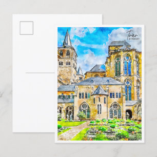 Trier Deutschland vintage Reise Aquarell Postkarte
