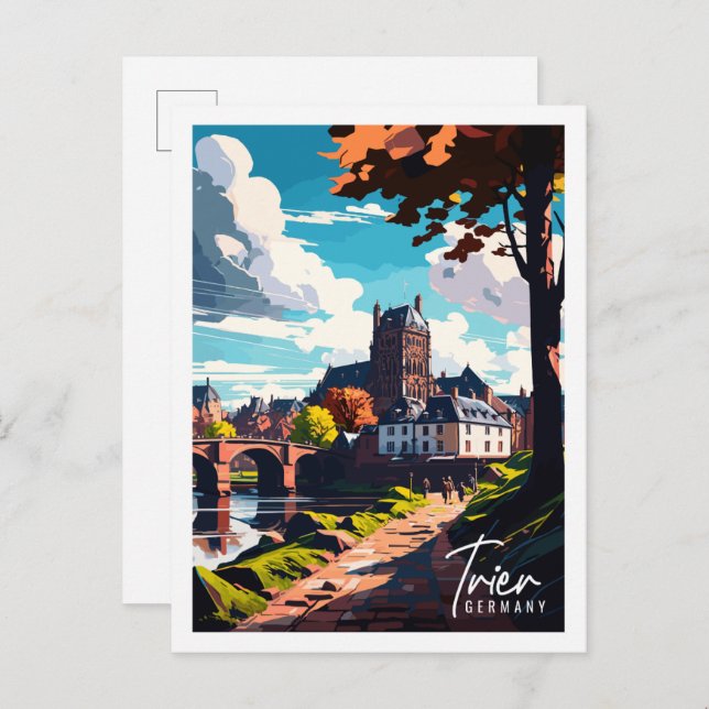 Trier Germany Vintage Reise Illustration Postkarte (Vorne/Hinten)
