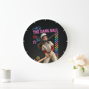 Triff Den Verfluchten Ball Lustige Baseball-Mutter Große Wanduhr