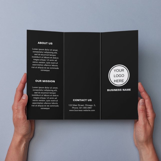 Trifold-Broschüre für moderne Schwarz-weiße Untern (Von Creator hochgeladen)