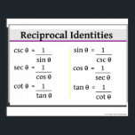 Trigonometrie-Poster: Gegenseitige Identifikation Poster<br><div class="desc">Trigonometrie Poster. Gegenseitige Identitäten Weitere mathematische Plakate finden Sie unter www.zazzle.</div>