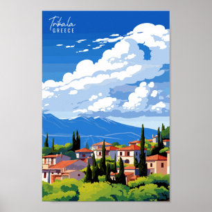 Trikala Greece Vintage Reise Illustration Poster
