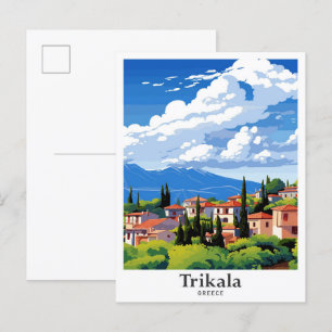 Trikala Griechenland Art Vintage Reise Illustratio Postkarte