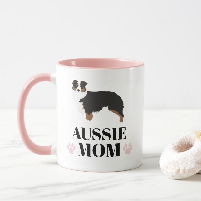 Trikolore Australian Shepherd dog Mom mit Foto Tasse (Mit Donut)