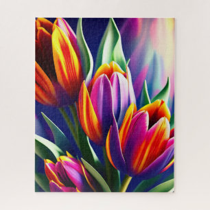 Trikolore Tulip Blooms, Jigsaw Puzzle