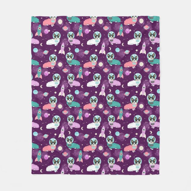 Trikoloriertes Corgi im Weltraum lila Fleecedecke (Vorderseite)