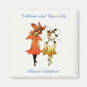 Trillium und Tiger-Lily, Whimsical Blume Buchkunst Magnet